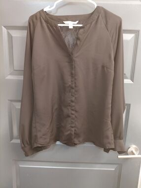 LC Lauren Conrad Lace-Trim Long Sleeve Blouse Sz L